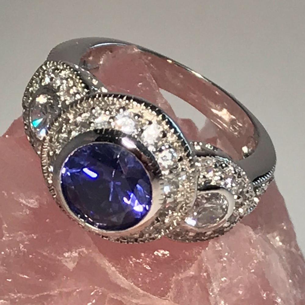Sterling man made Sapphire & CZ Ring